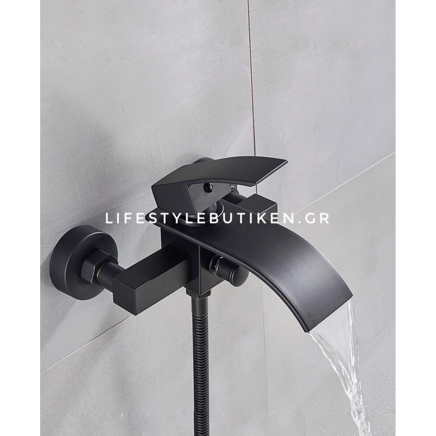 NARON Σετ αναμεικτική μπαταρία μπάνιου καταρράκτης με ντουζ και βάση στήριξης BR3019 Black Mat