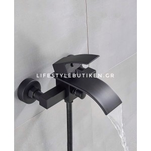NARON Σετ αναμεικτική μπαταρία μπάνιου καταρράκτης με ντουζ και βάση στήριξης BR3019 Black Mat