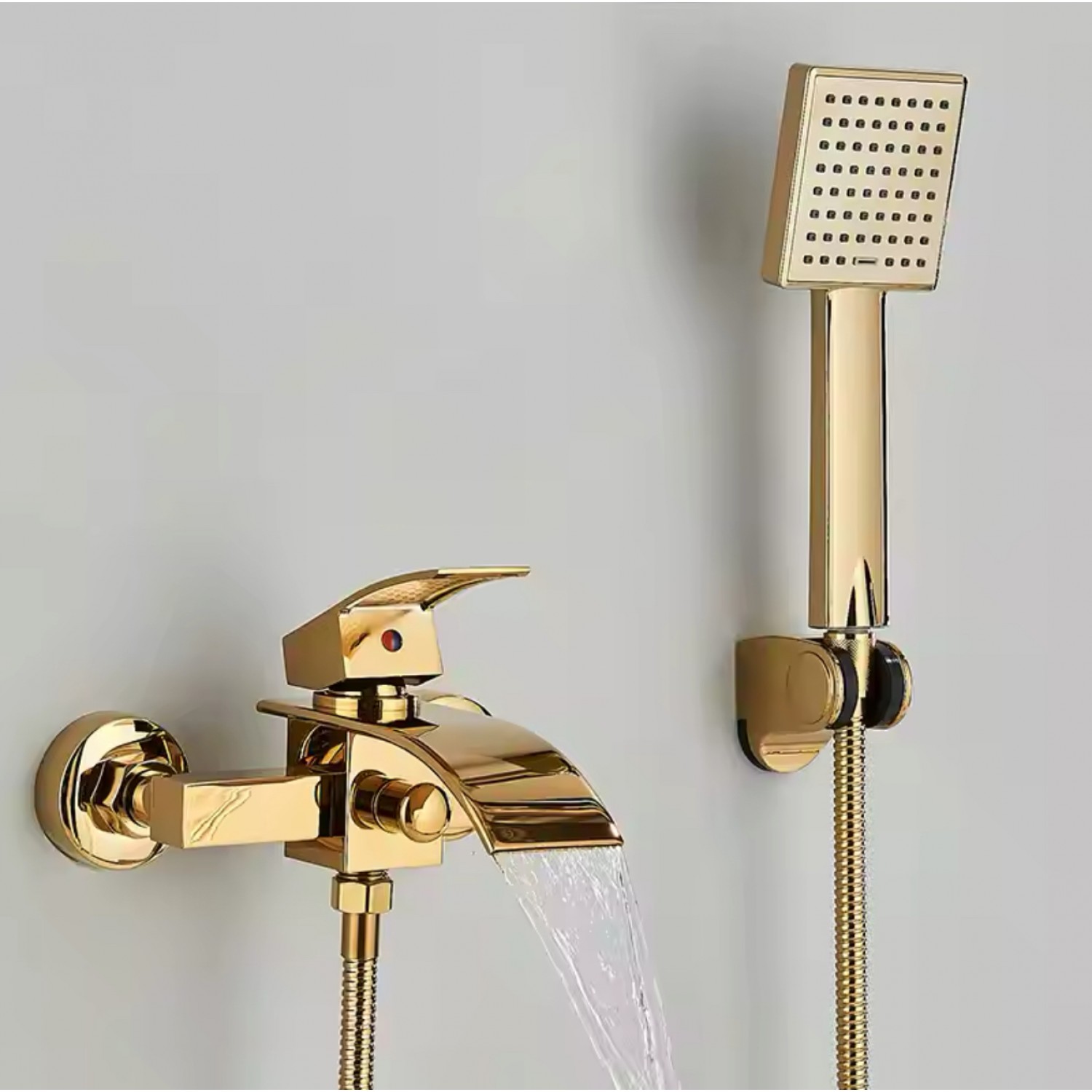 NARON Σετ αναμεικτική μπαταρία μπάνιου καταρράκτης με ντουζ και βάση στήριξης BR3019 Polished Gold