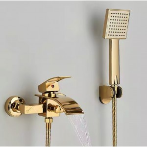 NARON Σετ αναμεικτική μπαταρία μπάνιου καταρράκτης με ντουζ και βάση στήριξης BR3019 Polished Gold