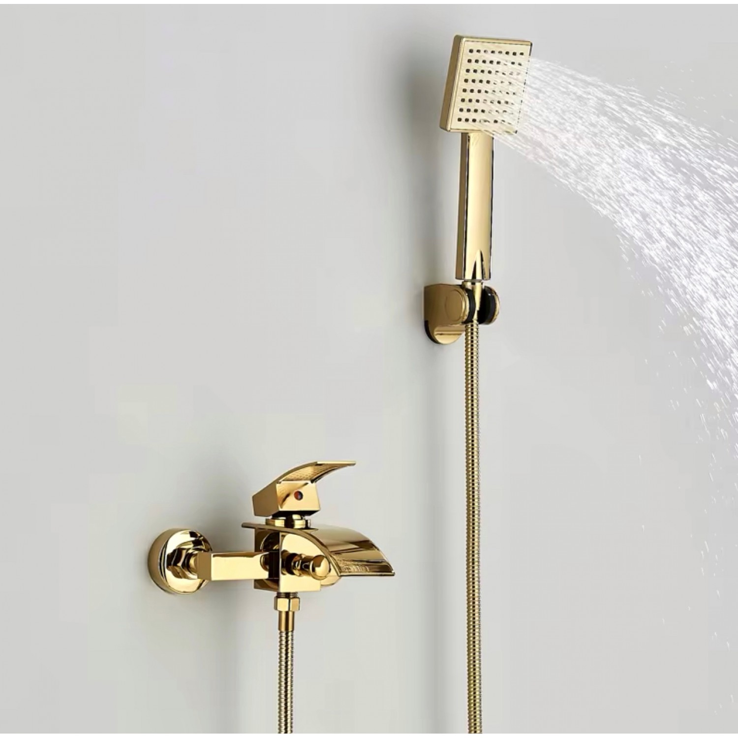 NARON Σετ αναμεικτική μπαταρία μπάνιου καταρράκτης με ντουζ και βάση στήριξης BR3019 Polished Gold