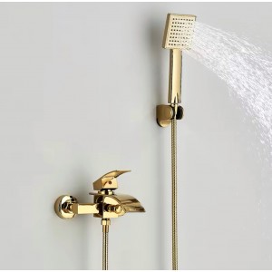NARON Σετ αναμεικτική μπαταρία μπάνιου καταρράκτης με ντουζ και βάση στήριξης BR3019 Polished Gold