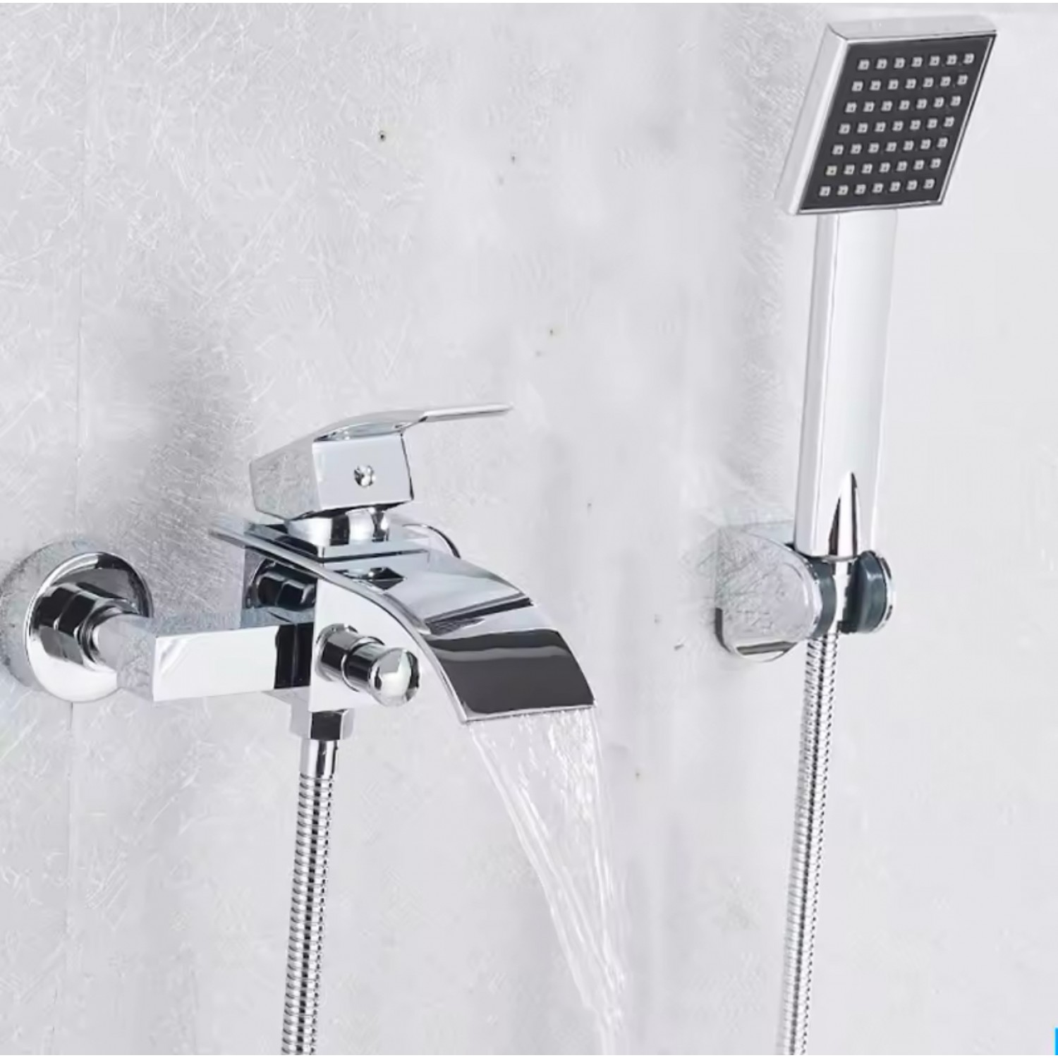 NARON Σετ αναμεικτική μπαταρία μπάνιου καταρράκτης με ντουζ και βάση στήριξης BR3019 Chrome