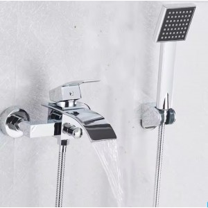 NARON Σετ αναμεικτική μπαταρία μπάνιου καταρράκτης με ντουζ και βάση στήριξης BR3019 Chrome