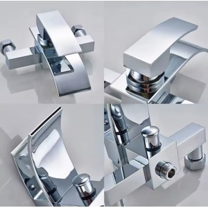 NARON Σετ αναμεικτική μπαταρία μπάνιου καταρράκτης με ντουζ και βάση στήριξης BR3019 Chrome