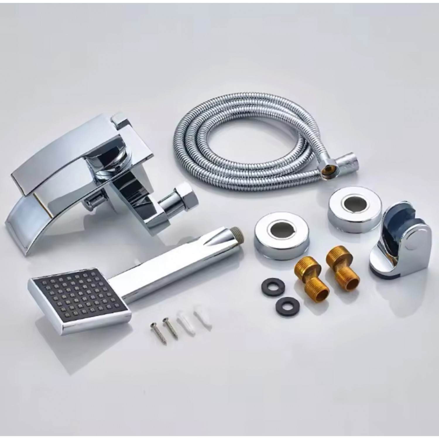 NARON Σετ αναμεικτική μπαταρία μπάνιου καταρράκτης με ντουζ και βάση στήριξης BR3019 Chrome