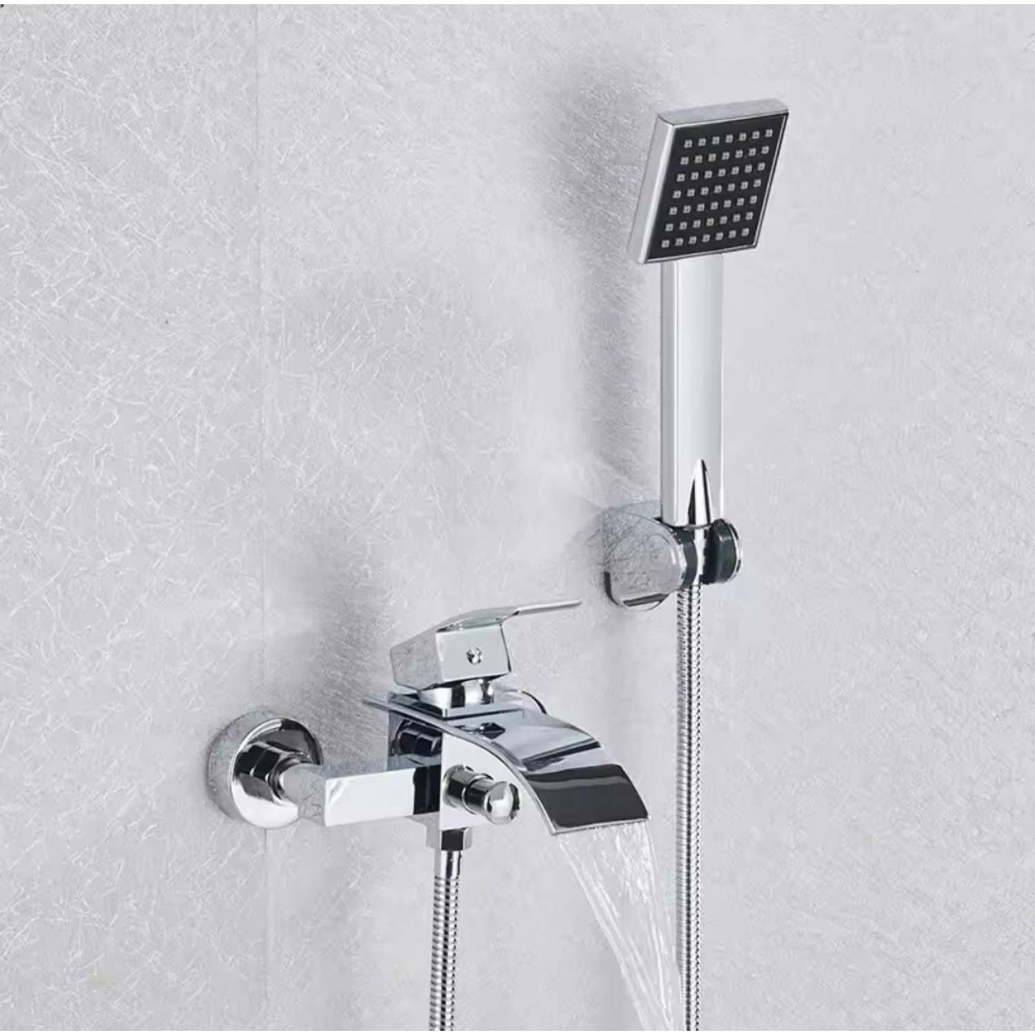 NARON Σετ αναμεικτική μπαταρία μπάνιου καταρράκτης με ντουζ και βάση στήριξης BR3019 Chrome