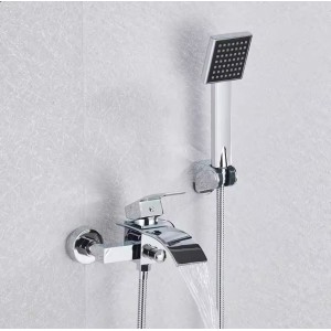 NARON Σετ αναμεικτική μπαταρία μπάνιου καταρράκτης με ντουζ και βάση στήριξης BR3019 Chrome
