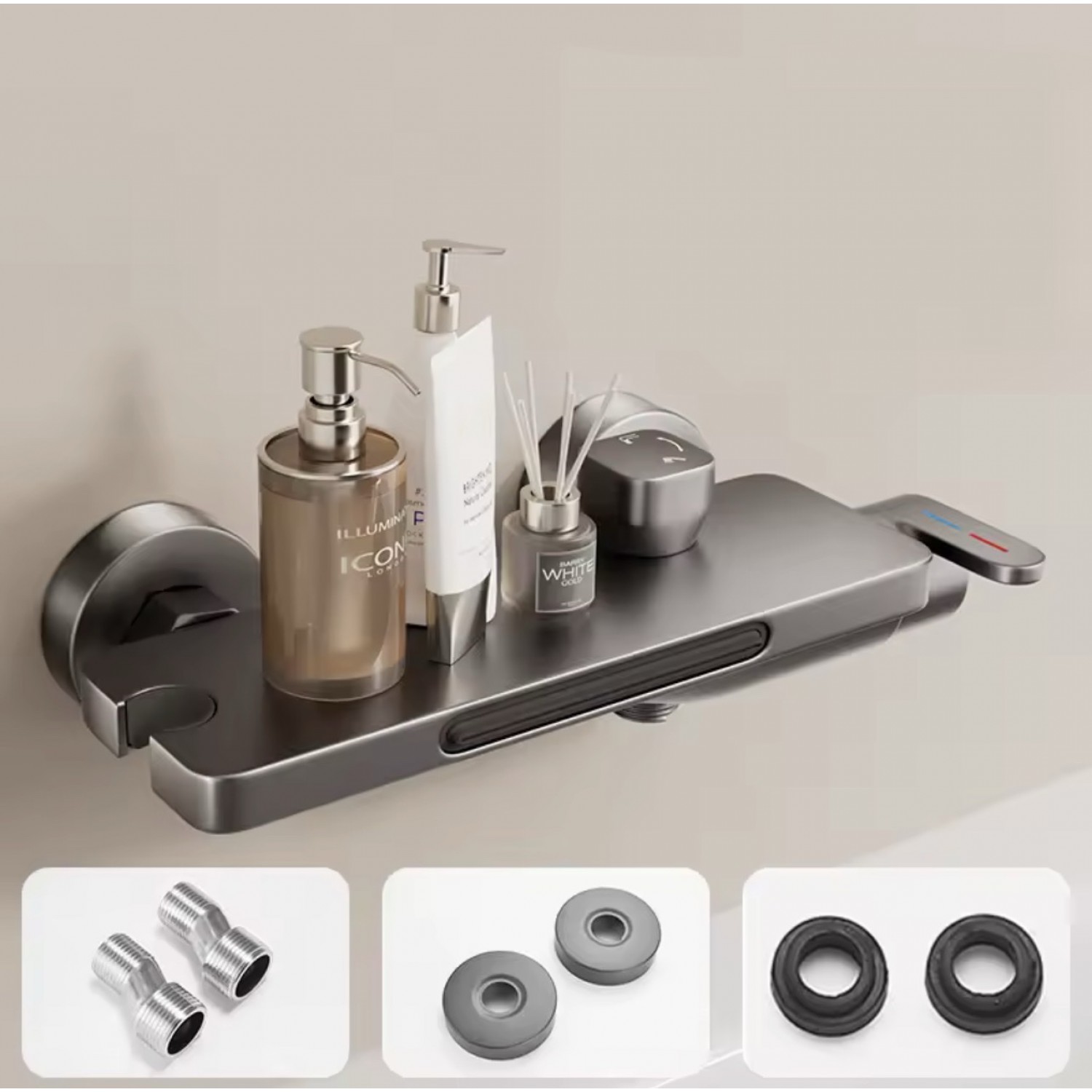 NARON Σετ Aναμεικτική Mπαταρία Mπάνιου Kαταρράκτης με ντουζ NR3020 Gun Metal