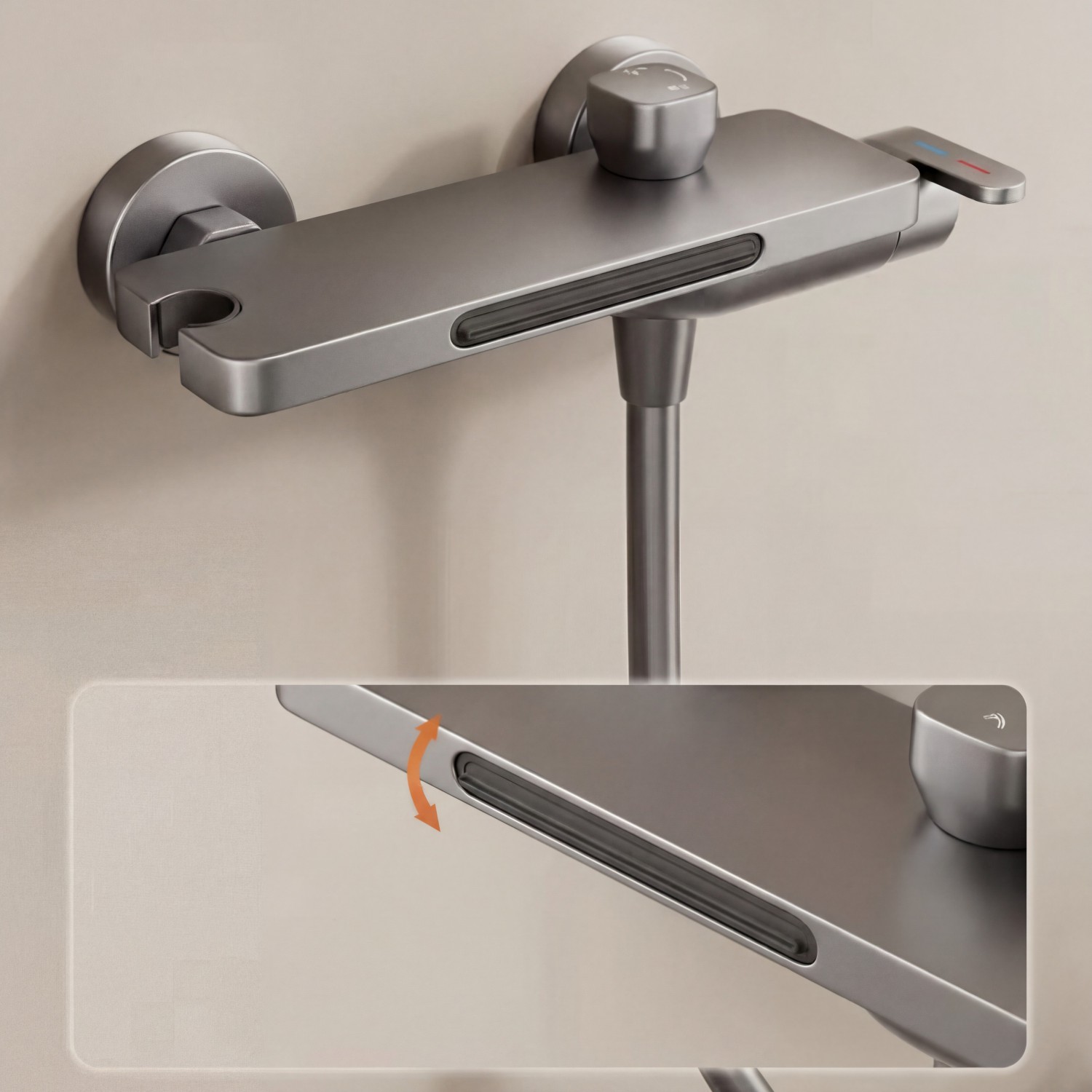 NARON Σετ Aναμεικτική Mπαταρία Mπάνιου Kαταρράκτης με ντουζ NR3020 Gun Metal