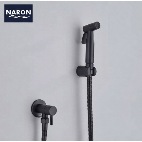 Naron Επιτοίχιο Σετ Μπιντέ με Ντουζάκι shut-off NR605B BLACK MAT