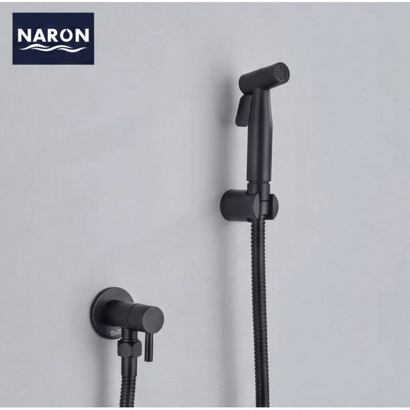 Naron Επιτοίχιο Σετ Μπιντέ με Ντουζάκι shut-off NR605B BLACK MAT Σπίτι-Κήπος