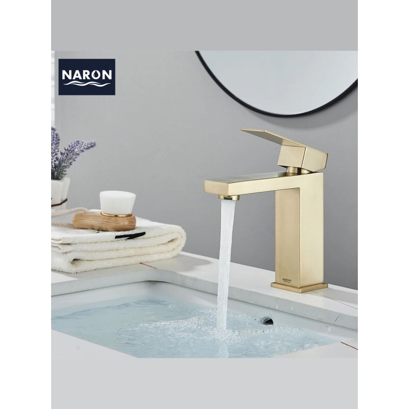 Naron Χαμηλή Μπαταρία Νιπτήρα αναμεικτική NR1030 Brushed Gold Σπίτι-Κήπος