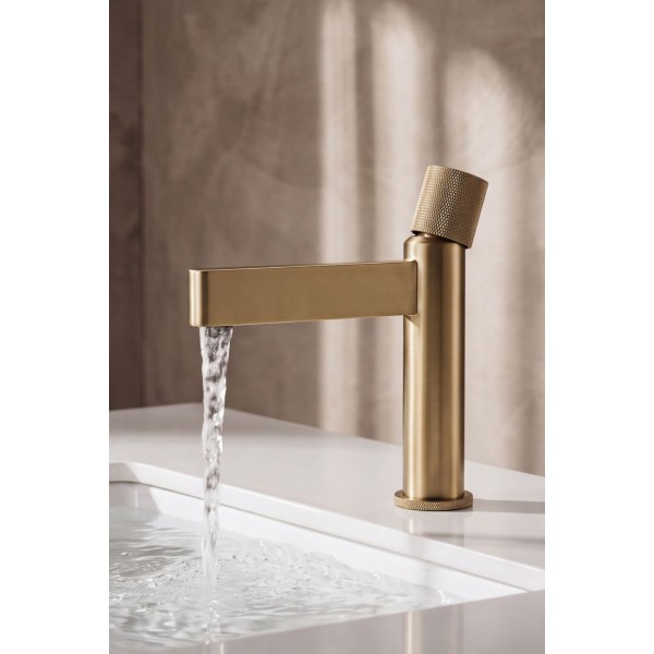 NARON Αναμεικτική Μπαταρία Νιπτήρα Χαμηλή FZ5501Brushed Gold (Ματ Χρυσό) με Knurled Λαβή