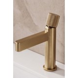 NARON Αναμεικτική Μπαταρία Νιπτήρα Χαμηλή FZ5501Brushed Gold (Ματ Χρυσό) με Knurled Λαβή 2