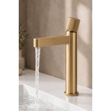 NARON Ψηλή Αναμεικτική Μπαταρία Νιπτήρα FZ5502 Brushed Gold (Ματ Χρυσό) με Knurled Λαβή 2