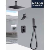 NARON Σετ Εντοιχιζόμενο Σύστημα Ντουζ 30 Εκατοστών Τριών Εξόδων Καταράκτη Οροφής NR4037 BLACK MAT 1