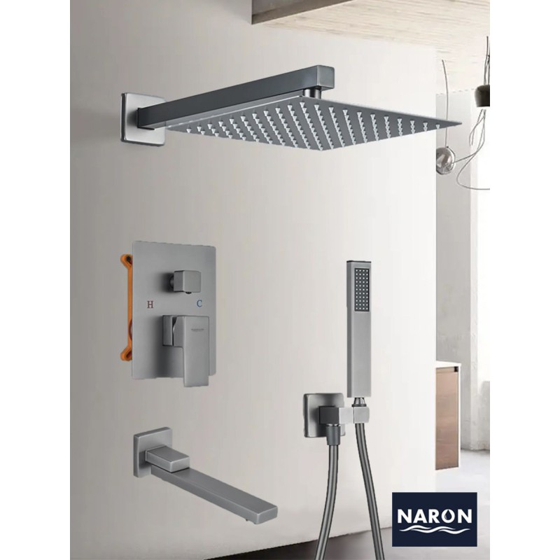 NARON Σετ Εντοιχιζόμενο Σύστημα Ντουζ 3 εξόδων CZ4034 GREY Σπίτι-Κήπος