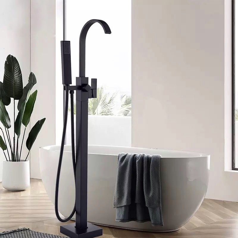 Luxury Matte Black Bathtub Faucet Πολυτελής ματ μαύρη βρύση μπανιέρας Ανεξάρτητη βρύση μπανιέρας μπάνιου ανάμεικτη ζεστό κρύο Βρύση ντουζιέρας μπανιέρας τοποθετημένη στο δάπεδο MY3076 BLACK MAT Σπίτι-Κήπος