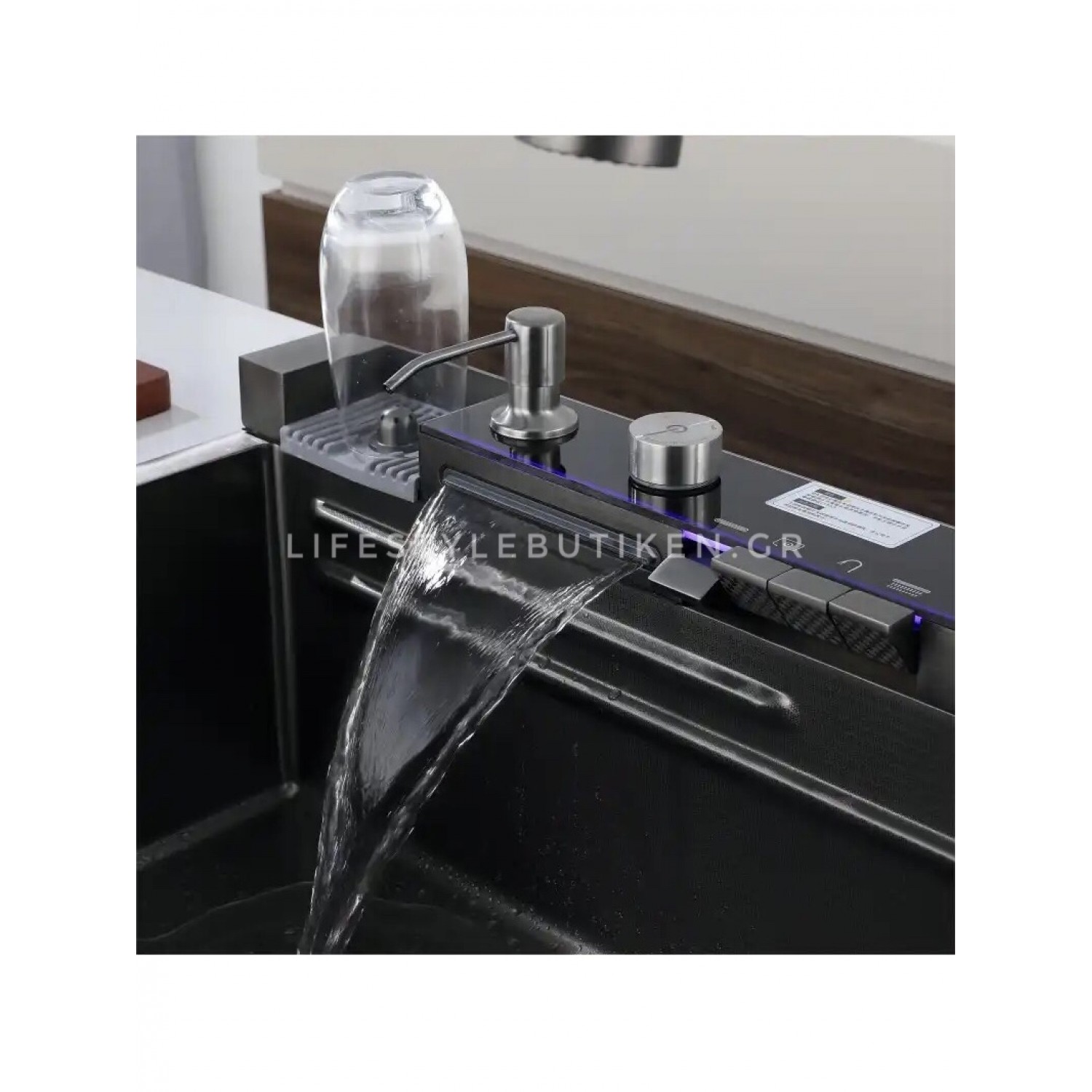 NARON Μοντέρνο υψηλής ποιότητας χειροποίητο σετ νεροχύτη κουζίνας από ανοξείδωτο ατσάλι 304 μονό με ψηφιακή οθόνη καταρράκτη σετ νεροχύτη με βρύση κουζίνας NR-6521 GUN METAL