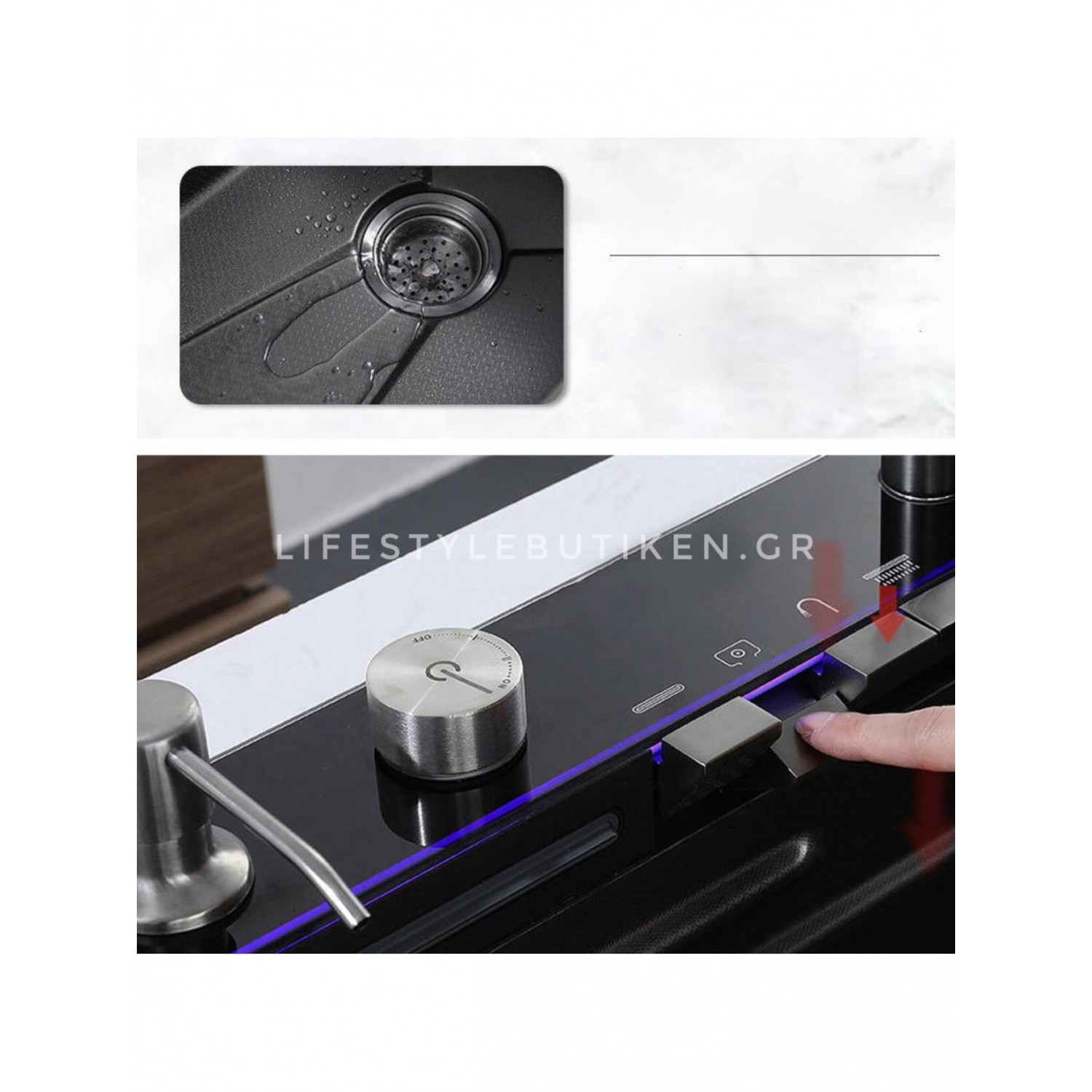 NARON Μοντέρνο υψηλής ποιότητας χειροποίητο σετ νεροχύτη κουζίνας από ανοξείδωτο ατσάλι 304 μονό με ψηφιακή οθόνη καταρράκτη σετ νεροχύτη με βρύση κουζίνας NR-6521 GUN METAL