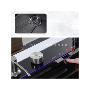 NARON Μοντέρνο υψηλής ποιότητας χειροποίητο σετ νεροχύτη κουζίνας από ανοξείδωτο ατσάλι 304 μονό με ψηφιακή οθόνη καταρράκτη σετ νεροχύτη με βρύση κουζίνας NR-6521 GUN METAL