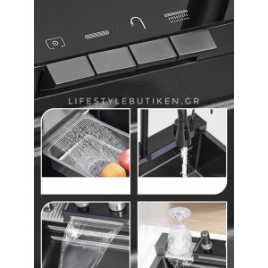 NARON Μοντέρνο υψηλής ποιότητας χειροποίητο σετ νεροχύτη κουζίνας από ανοξείδωτο ατσάλι 304 μονό με ψηφιακή οθόνη καταρράκτη σετ νεροχύτη με βρύση κουζίνας NR-6521 GUN METAL