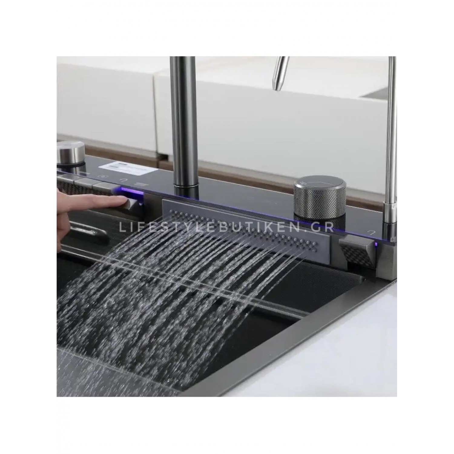 NARON Μοντέρνο υψηλής ποιότητας χειροποίητο σετ νεροχύτη κουζίνας από ανοξείδωτο ατσάλι 304 μονό με ψηφιακή οθόνη καταρράκτη σετ νεροχύτη με βρύση κουζίνας NR-6521 GUN METAL