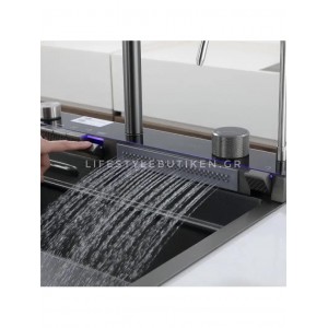 NARON Μοντέρνο υψηλής ποιότητας χειροποίητο σετ νεροχύτη κουζίνας από ανοξείδωτο ατσάλι 304 μονό με ψηφιακή οθόνη καταρράκτη σετ νεροχύτη με βρύση κουζίνας NR-6521 GUN METAL