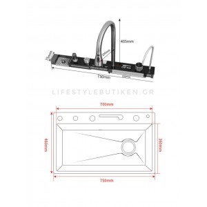 NARON Μοντέρνο υψηλής ποιότητας χειροποίητο σετ νεροχύτη κουζίνας από ανοξείδωτο ατσάλι 304 μονό με ψηφιακή οθόνη καταρράκτη σετ νεροχύτη με βρύση κουζίνας NR-6521 GUN METAL