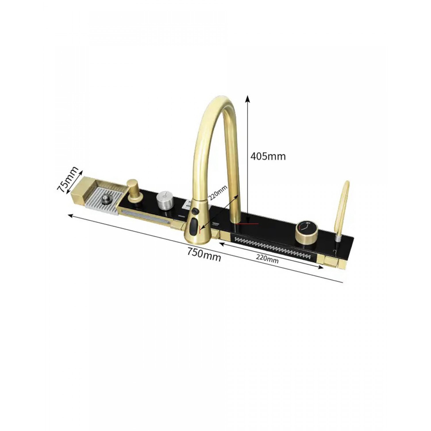 NARON Πολυλειτουργικό χειροποίητο σετ νεροχύτη κουζίνας από ανοξείδωτο ατσάλι 304 μονό με ψηφιακή οθόνη καταρράκτη σετ νεροχύτη με βρύση κουζίνας NR-5521BG BRUSHED GOLD