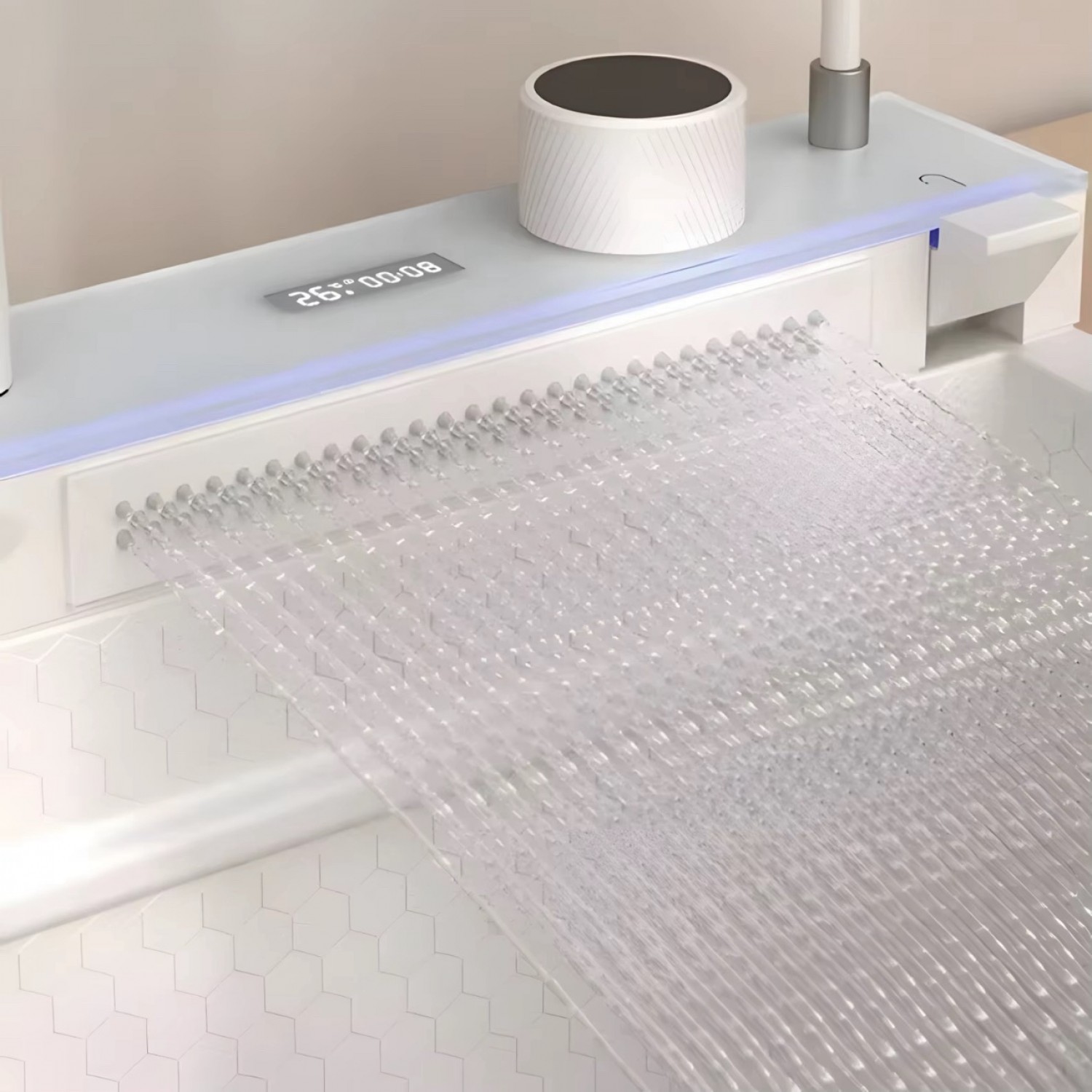 NARON Μοντέρνο υψηλής ποιότητας χειροποίητο σετ νεροχύτη κουζίνας από ανοξείδωτο ατσάλι 304 μονό με ψηφιακή οθόνη καταρράκτη σετ νεροχύτη με βρύση κουζίνας NR-5521W WHITE