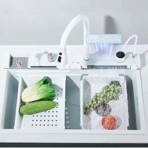 NARON Μοντέρνο υψηλής ποιότητας χειροποίητο σετ νεροχύτη κουζίνας από ανοξείδωτο ατσάλι 304 μονό με ψηφιακή οθόνη καταρράκτη σετ νεροχύτη με βρύση κουζίνας NR-5521W WHITE