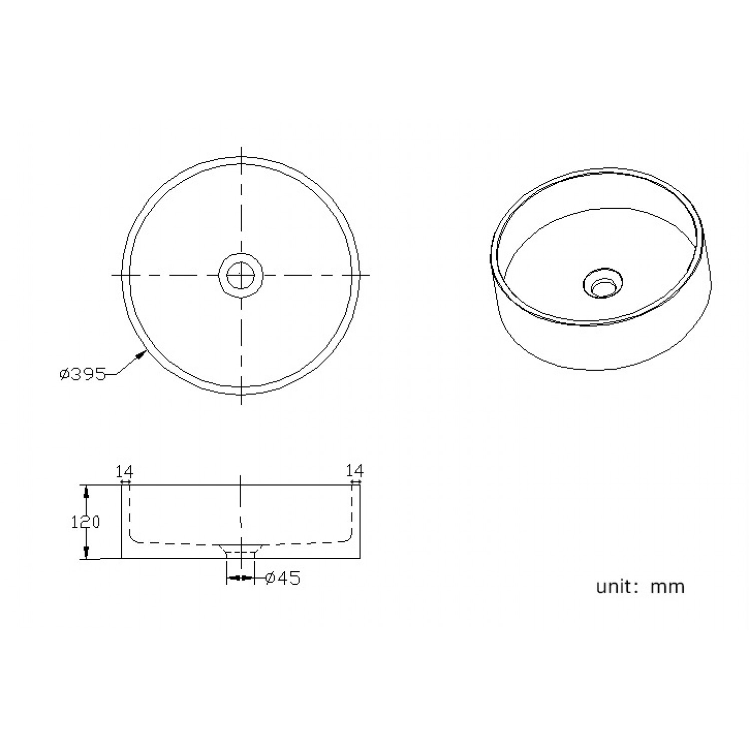 Naron Επιτραπέζιος Πέτρινος στρογγυλός νιπτήρας μπάνιου 39.5cm X 12cm με Pop-Up Waste NR-B001 Black