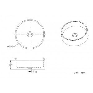 Naron Επιτραπέζιος Πέτρινος στρογγυλός νιπτήρας μπάνιου 39.5cm X 12cm με Pop-Up Waste NR-B001 Black