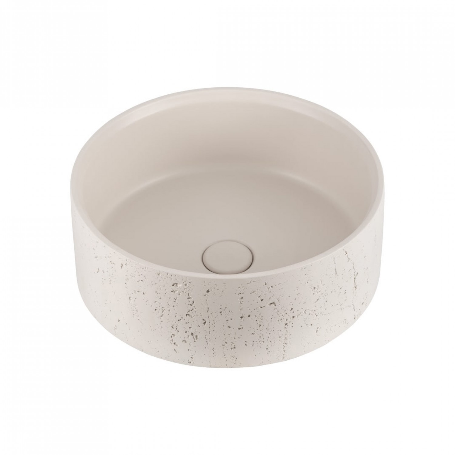 Naron Επιτραπέζιος Πέτρινος στρογγυλός νιπτήρας μπάνιου 39.5cm X 12cm με Pop-Up Waste NR-B001 Beige