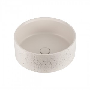 Naron Επιτραπέζιος Πέτρινος στρογγυλός νιπτήρας μπάνιου 39.5cm X 12cm με Pop-Up Waste NR-B001 Beige