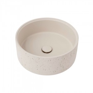 Naron Επιτραπέζιος Πέτρινος στρογγυλός νιπτήρας μπάνιου 39.5cm X 12cm με Pop-Up Waste NR-B001 Beige