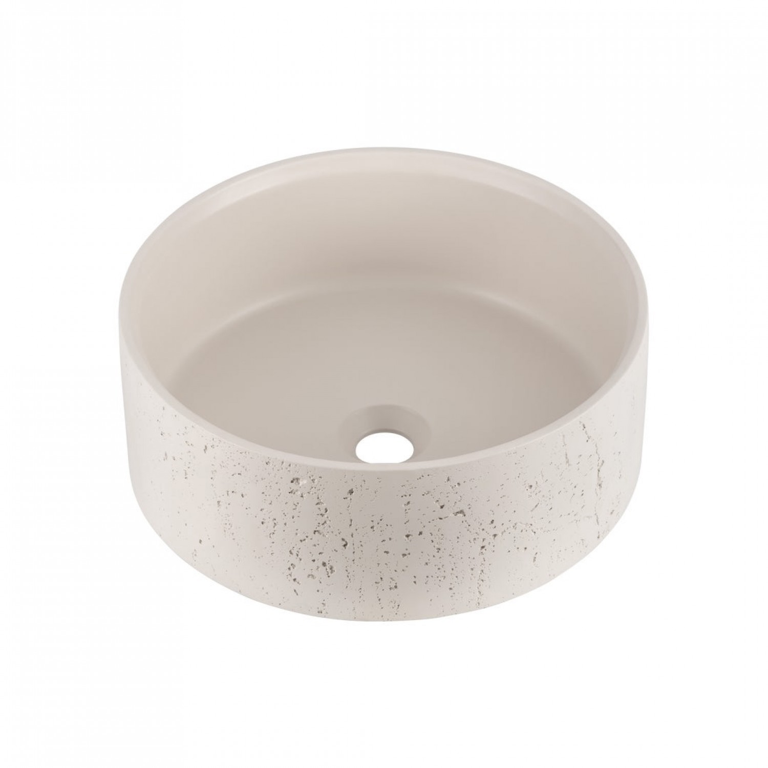 Naron Επιτραπέζιος Πέτρινος στρογγυλός νιπτήρας μπάνιου 39.5cm X 12cm με Pop-Up Waste NR-B001 Beige