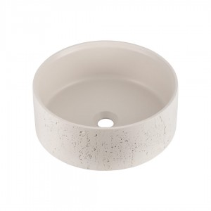 Naron Επιτραπέζιος Πέτρινος στρογγυλός νιπτήρας μπάνιου 39.5cm X 12cm με Pop-Up Waste NR-B001 Beige