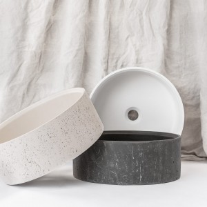 Naron Επιτραπέζιος Πέτρινος στρογγυλός νιπτήρας μπάνιου 39.5cm X 12cm με Pop-Up Waste NR-B001 Black