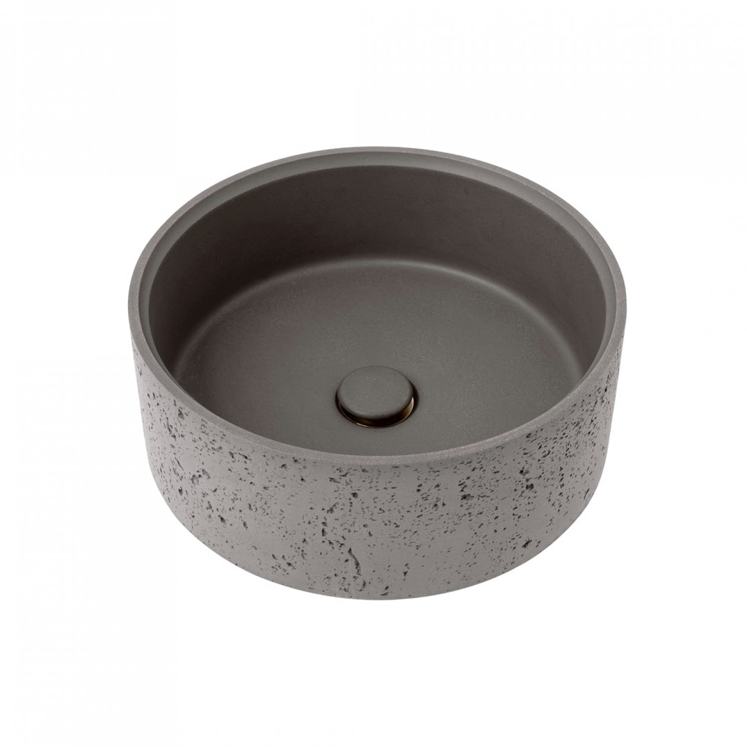 Naron Επιτραπέζιος Πέτρινος στρογγυλός νιπτήρας μπάνιου 39.5cm X 12cm με Pop-Up Waste NR-B001 Black