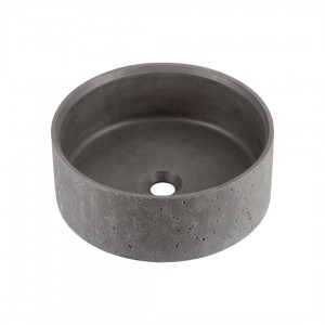 Naron Επιτραπέζιος Πέτρινος στρογγυλός νιπτήρας μπάνιου 39.5cm X 12cm με Pop-Up Waste NR-B001 Black