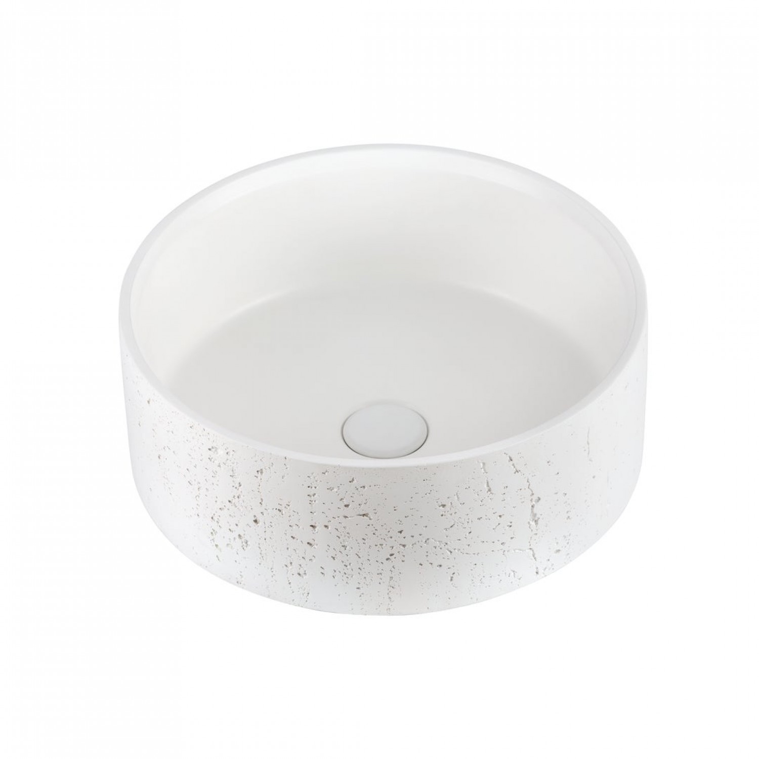 Naron Επιτραπέζιος Πέτρινος στρογγυλός νιπτήρας μπάνιου 39.5cm X 12cm με Pop-Up Waste NR-B001 White