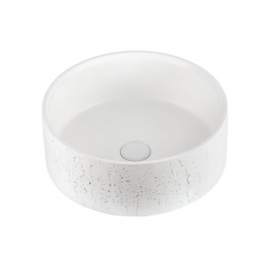 Naron Επιτραπέζιος Πέτρινος στρογγυλός νιπτήρας μπάνιου 39.5cm X 12cm με Pop-Up Waste NR-B001 White