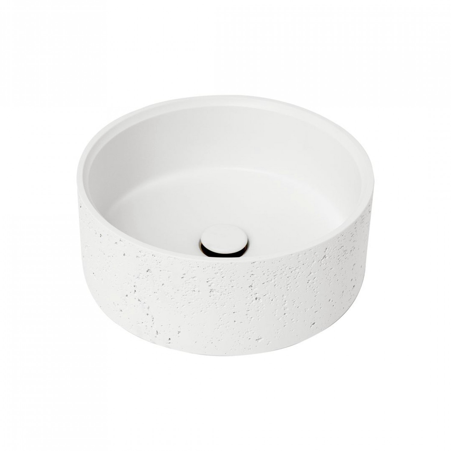 Naron Επιτραπέζιος Πέτρινος στρογγυλός νιπτήρας μπάνιου 39.5cm X 12cm με Pop-Up Waste NR-B001 White