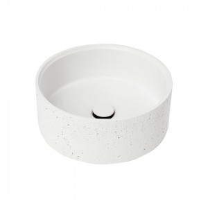 Naron Επιτραπέζιος Πέτρινος στρογγυλός νιπτήρας μπάνιου 39.5cm X 12cm με Pop-Up Waste NR-B001 White