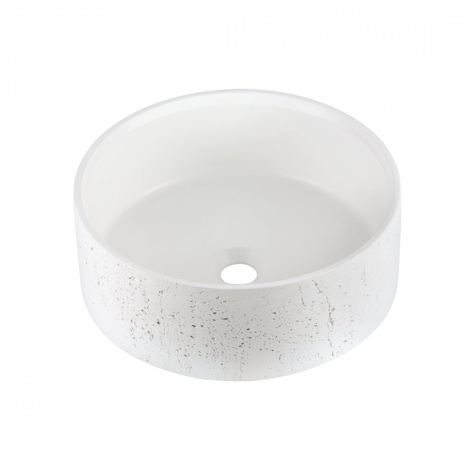 Naron Επιτραπέζιος Πέτρινος στρογγυλός νιπτήρας μπάνιου 39.5cm X 12cm με Pop-Up Waste NR-B001 White