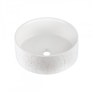 Naron Επιτραπέζιος Πέτρινος στρογγυλός νιπτήρας μπάνιου 39.5cm X 12cm με Pop-Up Waste NR-B001 White