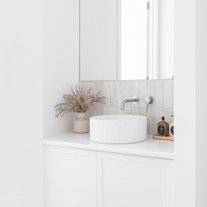 Naron Επιτραπέζιος Πέτρινος στρογγυλός νιπτήρας μπάνιου 39.5cm X 12cm με Pop-Up Waste NR-B001 White